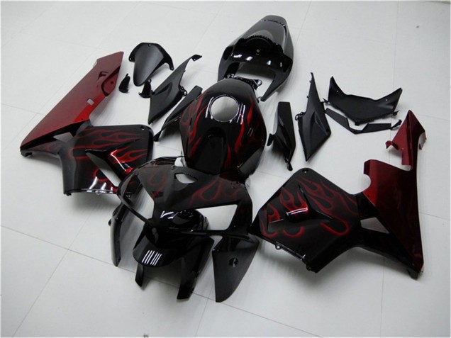 Online Negro Brillante Rojo Llama Kits Carenados Moto Honda CBR600RR 2005-2006