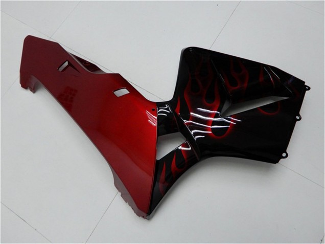 Online Negro Brillante Rojo Llama Kits Carenados Moto Honda CBR600RR 2005-2006