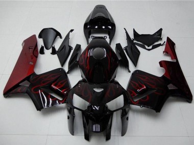 Online Negro Brillante Rojo Llama Kits Carenados Moto Honda CBR600RR 2005-2006