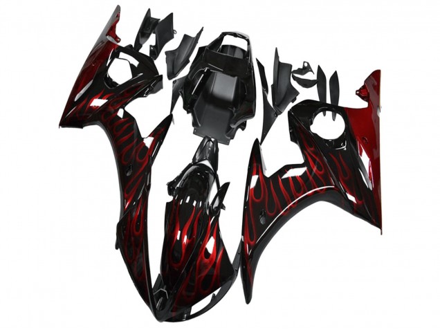 Online Negro Brillante Rojo Llama Carenados Moto Yamaha YZF R6 2003-2004