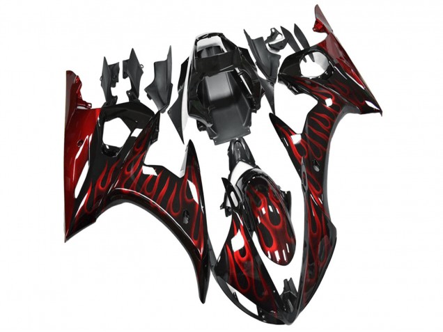 Online Negro Brillante Rojo Llama Carenados Moto Yamaha YZF R6 2003-2004