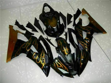 Online Negro Brillante Oro Llama Carenado Moto Yamaha YZF R6 2008-2016