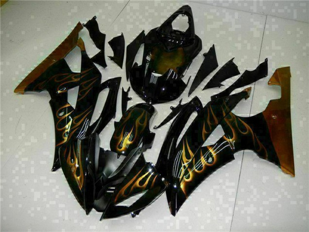 Online Negro Brillante Oro Llama Carenado Moto Yamaha YZF R6 2008-2016