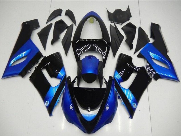 Online Azul Negro Brillante Kits Carenados Moto Kawasaki ZX6R 2005-2006