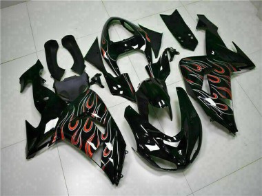 Online Negro Brillante Rojo Llama Kits Carenados Moto Kawasaki ZX10R 2006-2007