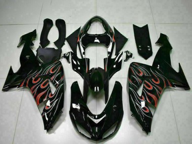 Online Negro Brillante Rojo Llama Kits Carenados Moto Kawasaki ZX10R 2006-2007
