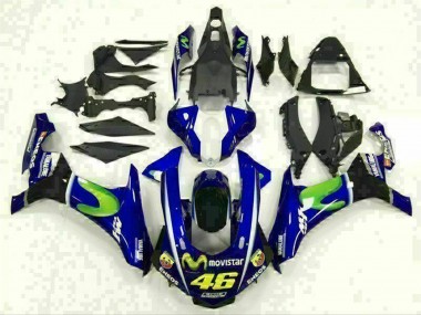 Online Azul Plata Negro Verde MoviStar Carenado Moto Yamaha YZF R1 2015-2019