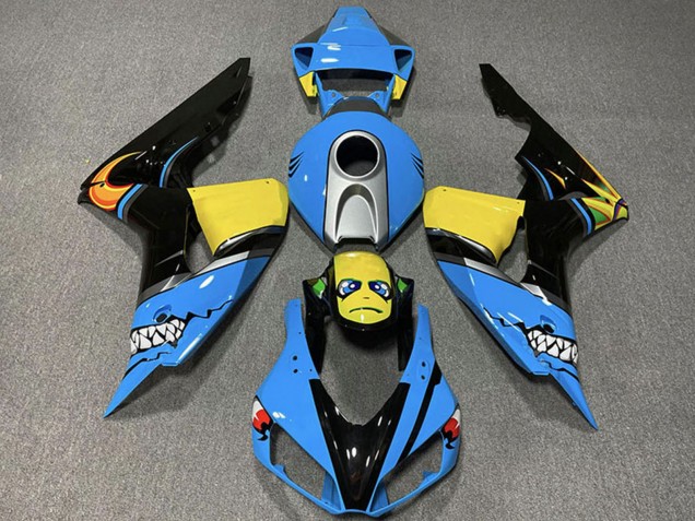 Online Azul Claro Amarillo Plata Negro Brillante Tiburón Carenado Moto Honda CBR1000RR 2006-2007