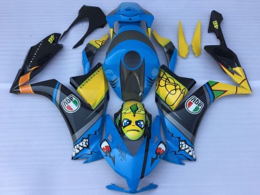 Online Azul Amarillo Negro Brillante Tiburón Teeth Carenado Moto Honda CBR1000RR 2012-2016