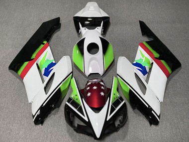 Online Blanco Verde Rojo Negro Brillante Estrella Carenado Moto Honda CBR1000RR 2004-2005