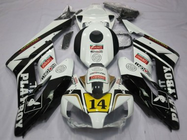 Online Blanco Negro Brillante Amarillo Playboy 14 Carenado Moto Honda CBR1000RR 2004-2005