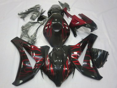 Online Negro Brillante Rojo Llama Carenado Moto Honda CBR1000RR 2008-2011