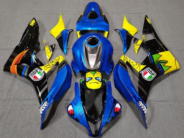 Online Azul Amarillo Negro Brillante Tiburón Carenado Moto Honda CBR600RR 2007-2008