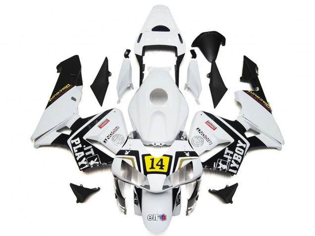 Online Blanco Amarillo Negro Brillante Playboy 14 Carenado Moto Honda CBR600RR 2003-2004