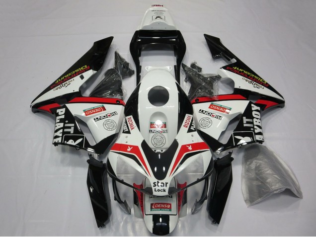Online Blanco Rojo Negro Brillante Playboy Carenado Moto Honda CBR600RR 2003-2004