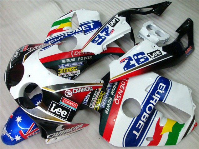 Online Blanco Azul Rojo Amarillo Verde Carrera EuroBet Lee Carenado Moto Honda CBR250RR 1990-1998