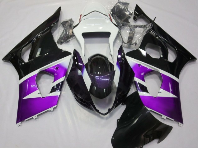 Online Púrpura Blanco Negro Brillante Carenado Moto Suzuki GSXR 1000 2003-2004