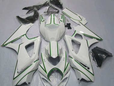 Online Blanco Brillante Verde Pinstripe Carenado Moto Suzuki GSXR 1000 2007-2008