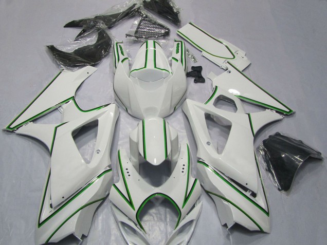 Online Blanco Brillante Verde Pinstripe Carenado Moto Suzuki GSXR 1000 2007-2008
