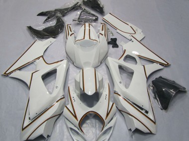 Online Blanco Brillante Naranja Pinstripe Carenado Moto Suzuki GSXR 1000 2007-2008