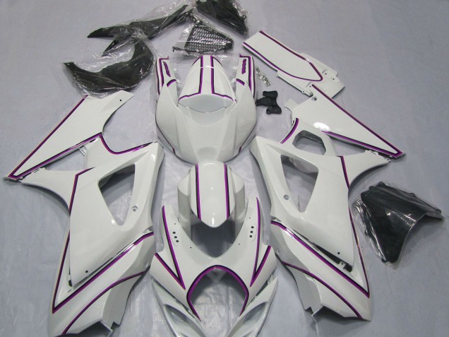 Online Blanco Brillante Rosa Pinstripe Carenado Moto Suzuki GSXR 1000 2007-2008