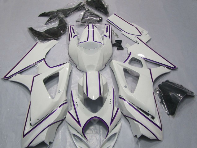 Online Blanco Brillante Púrpura Pinstripe Carenado Moto Suzuki GSXR 1000 2007-2008