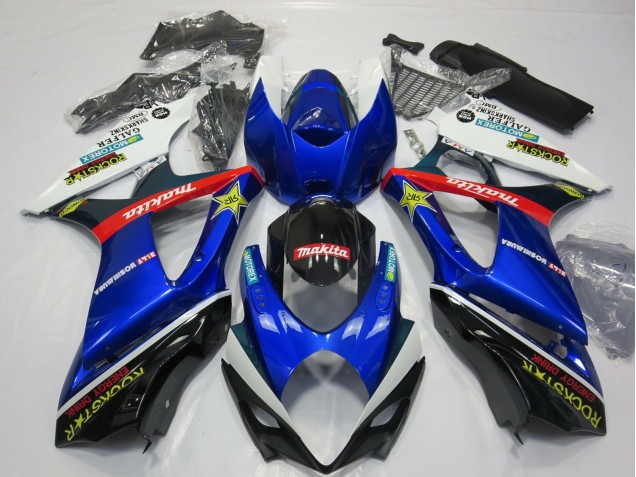 Online Blanco Azul Rojo Negro Rockstar Carenados Moto Suzuki GSXR 1000 2007-2008
