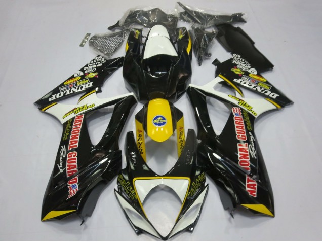Online Blanco Amarillo Rojo Negro Dunlop Carenado Moto Suzuki GSXR 1000 2007-2008