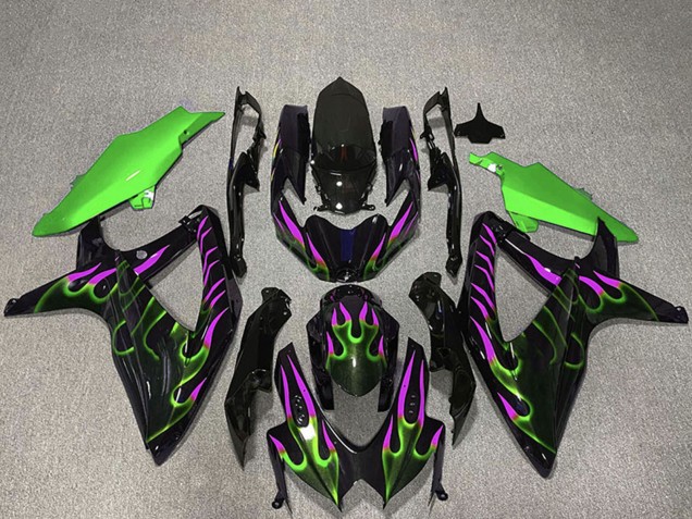 Online Negro Brillante Verde Púrpura Llama Carenado Moto Suzuki GSXR 600 / GSXR 750 2008-2010