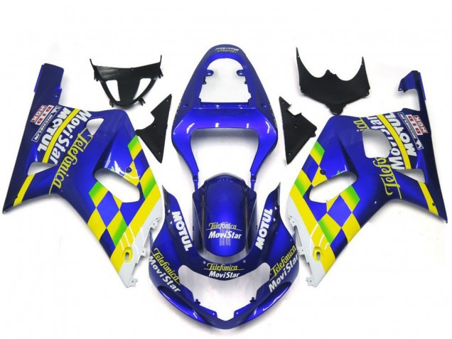 Online Azul Amarillo Verde Blanco MoviStar Carenado Moto Suzuki GSXR 600 / GSXR 750 2001-2003