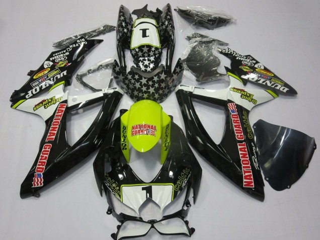Online Blanco Amarillo Rojo Negro National Guard Carenado Moto Suzuki GSXR 600 / GSXR 750 2008-2010