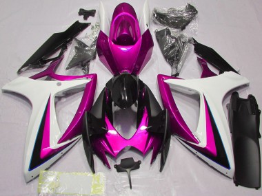 Online Blanco Rosa Negro Brillante Carenado Moto Suzuki GSXR 600 / GSXR 750 2006-2007