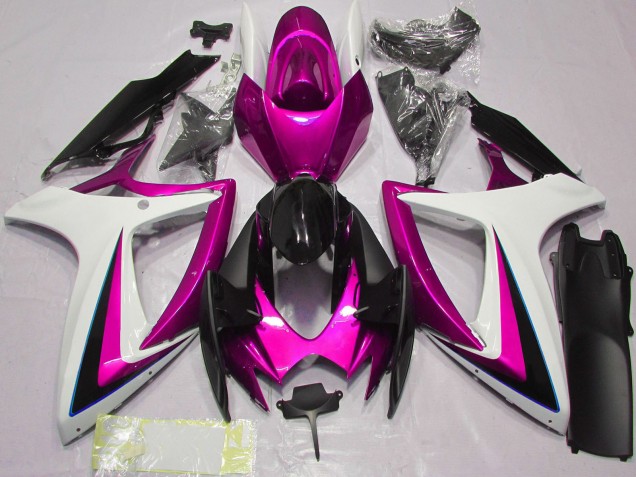 Online Blanco Rosa Negro Brillante Carenado Moto Suzuki GSXR 600 / GSXR 750 2006-2007