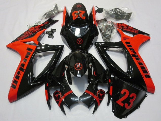Online Rojo Negro Brillante Jordan 23 Carenado Moto Suzuki GSXR 600 / GSXR 750 2006-2007