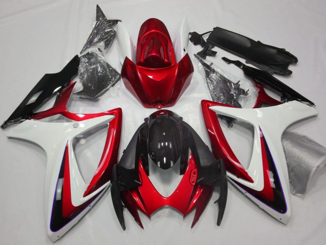 Online Blanco Rojo Negro Brillante Carenado Moto Suzuki GSXR 600 / GSXR 750 2006-2007