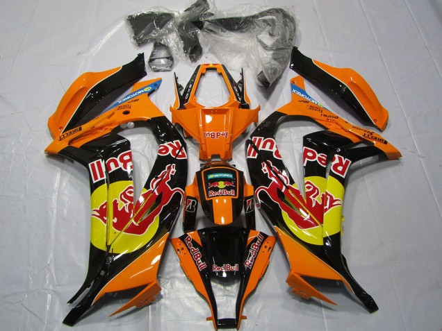 Online Naranja Amarillo Negro Brillante Rojo Bull Carenado Moto Kawasaki ZX10R 2011-2015