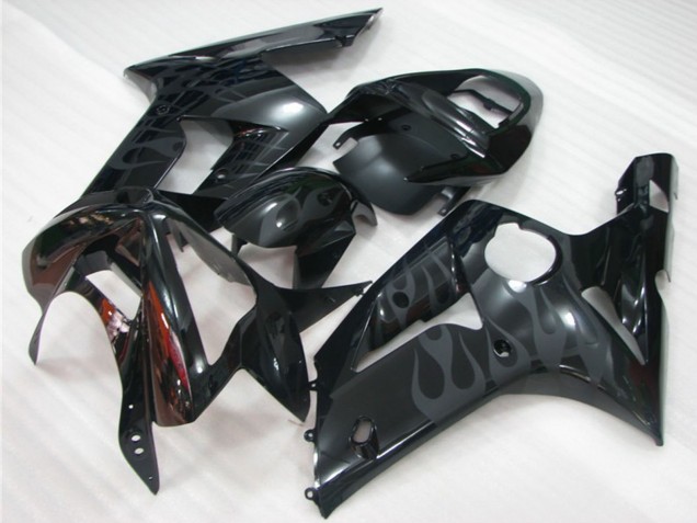 Online Negro Brillante Gris Llama Carenado Moto Kawasaki ZX6R 2003-2004