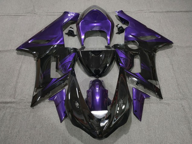 Online Púrpura Negro Brillante Carenado Moto Kawasaki ZX6R 2005-2006