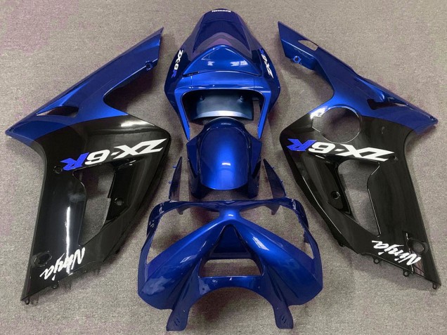 Online Azul Negro Brillante Carenado Moto Kawasaki ZX6R 2003-2004