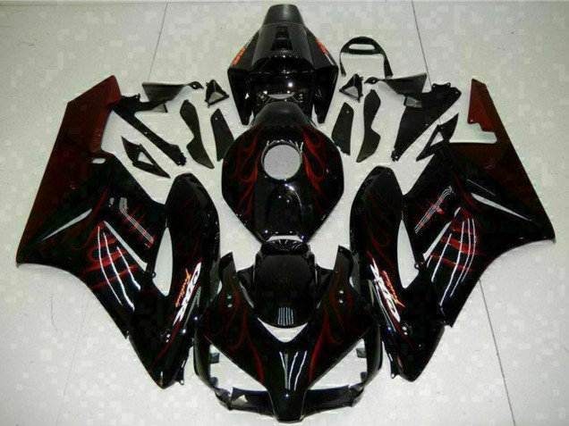 Online Negro Brillante Rojo Llama Carenado Moto Honda CBR1000RR 2004-2005