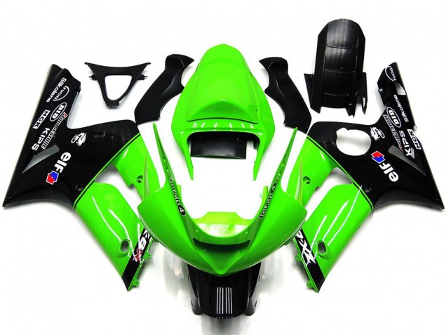 Online Verde Negro Brillante Elf Silkolene Carenado Moto Kawasaki ZX6R 2003-2004