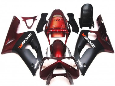 Online Rojo Granate Negro Mate Carenado Moto Kawasaki ZX6R 2003-2004