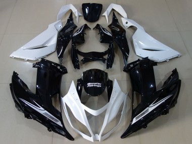 Online Blanco Negro Brillante Carenados Moto Kawasaki ZX6R 2013-2018