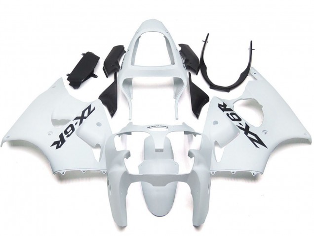 Online Blanco Brillante Carenado Moto Kawasaki ZX6R 2000-2002