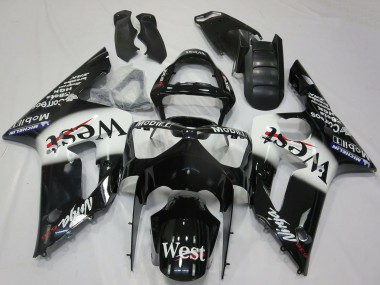 Online Negro Brillante Blanco West Carenado Moto Kawasaki ZX6R 2003-2004