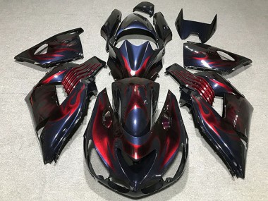 Online Camaleón Azul Negro Rojo Llama Carenado Moto Kawasaki ZX14R 2006-2011