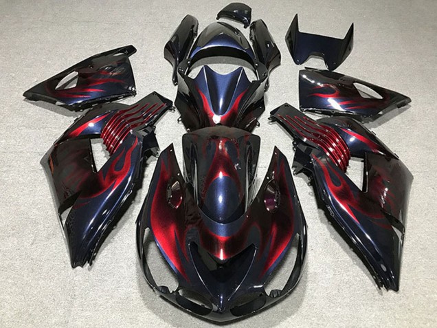 Online Camaleón Azul Negro Rojo Llama Carenado Moto Kawasaki ZX14R 2006-2011