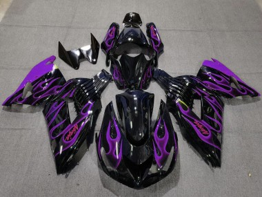 Online Negro Brillante Púrpura Llama Carenado Moto Kawasaki ZX14R 2006-2011