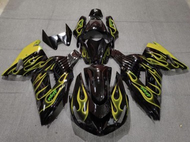 Online Negro Brillante Amarillo Llama Carenado Moto Kawasaki ZX14R 2006-2011