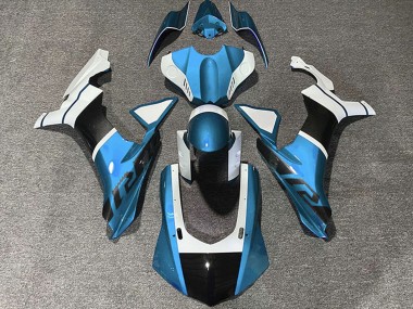 Online Azul Claro Blanco FibraCarbono Accents Carenado Moto Yamaha R1 2015-2019
